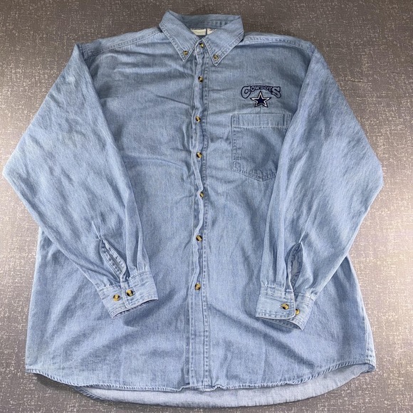 Dallas Cowboys Shirt Mens Large Blue NFL Football True Fan Sportswear Denim - Picture 2 of 8